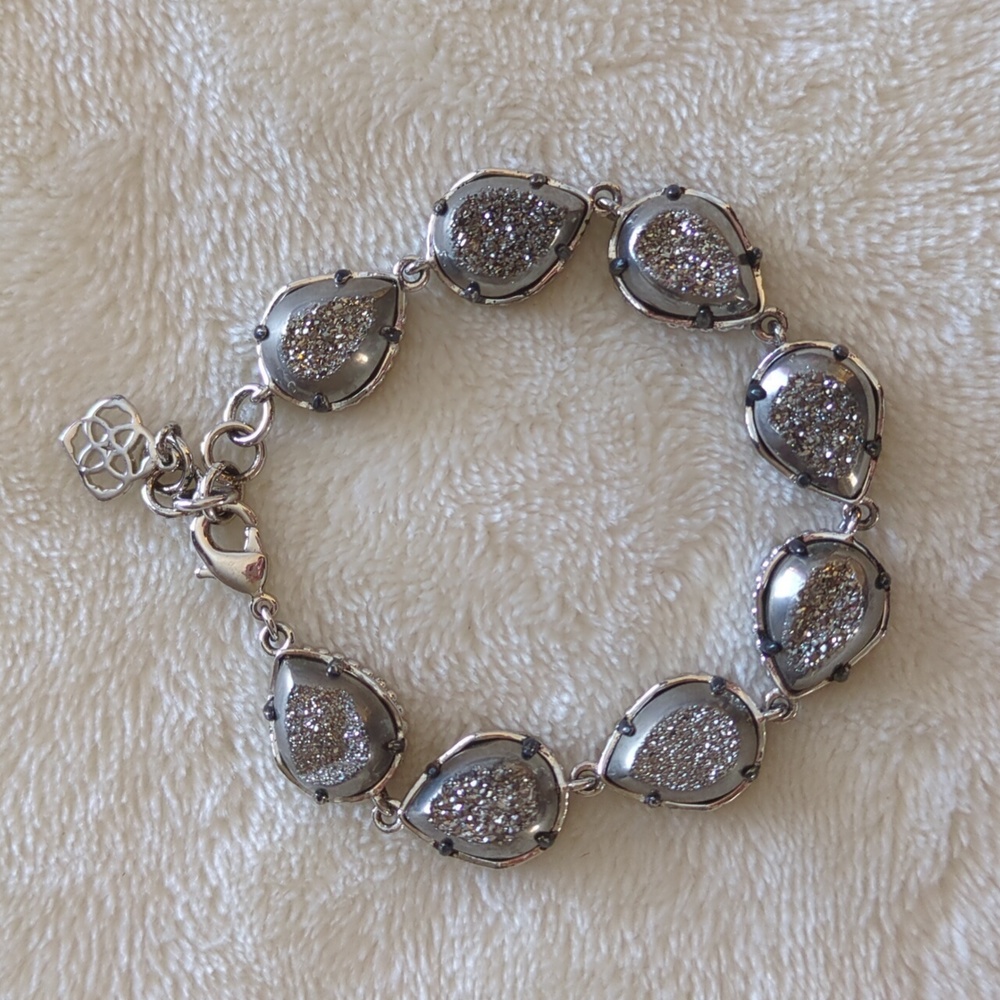 Kendra Scott Platinum Drusy Rhodium Silver Brynn Bracelet RARE